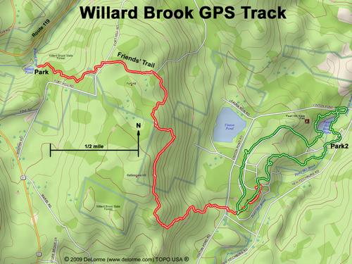 GPS track of Friends' Trail in Willard Brook State Forest in Massachusetts