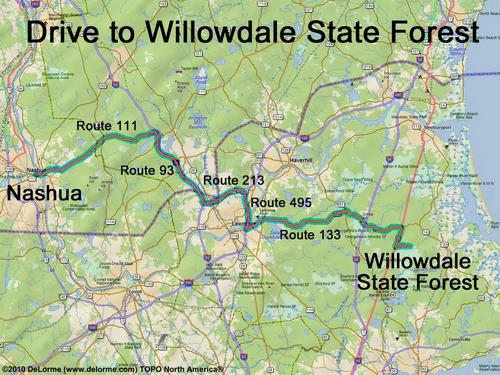 Willowdale State Forest drive route