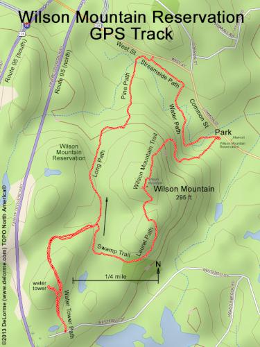 GPS track at Wilson Mountain in eastern Massachusetts