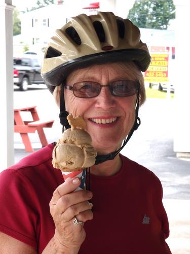 customer at the Eat Moo Ice Cream shop at Derry in New Hampshire