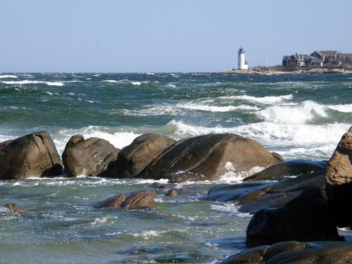 view toward Annisquam Lighthouse from Wingaersheek Beach in Massachusetts