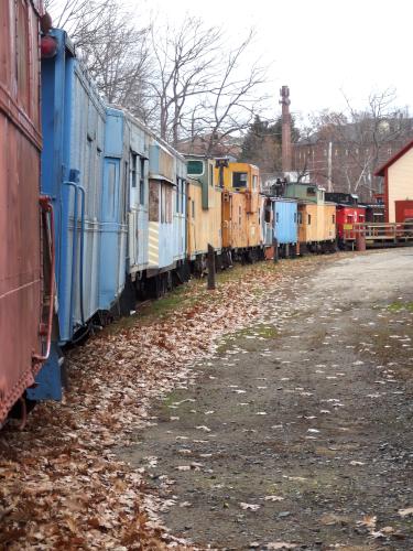 railroad cars at the Winnipesaukee River Trail near Tilton, New Hampshire