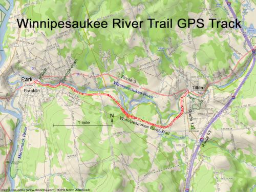 GPS track at the Winnipesaukee River Trail near Tilton, New Hampshire