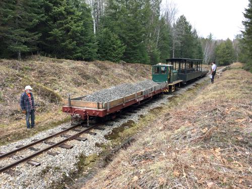 gravel delivery for constructing new track at Wiscasset Railroad in Maine