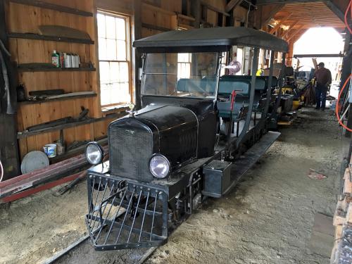 automobile repurposed as a railroad engine at Wiscasset Railroad in Maine
