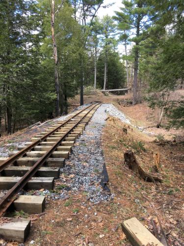 north end of the rebuilt track (so far) at Wiscasset Railroad in Maine