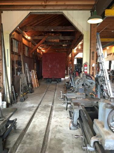 tools inside the maintenance building at Wiscasset Railroad in Maine
