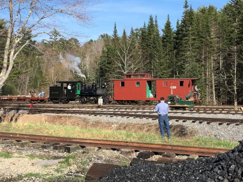 Martin takes a photo as Engine Number 9 pulls into Sheepscot Station at Wiscasset Railroad in Maine