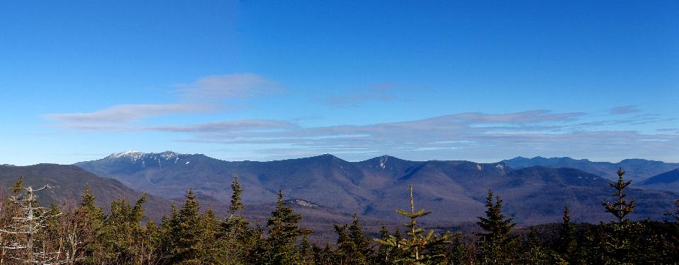 panoramic view of Franconia Ridge (Lafayette, Lincoln, Little Haystack, Liberty and Flume) from Mount Wolf in New Hampshire