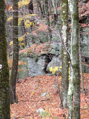 cliff and wolf den in October at Wolf Den Hill in Leominster State Forest MA