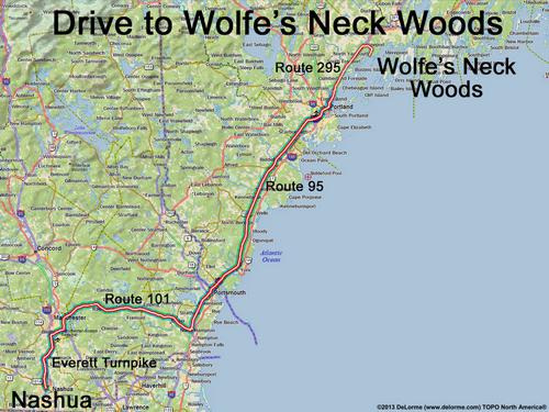 Wolfe's Neck Woods drive route