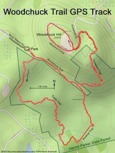 GPS track in February at Woodchuck Trail in northeast MA