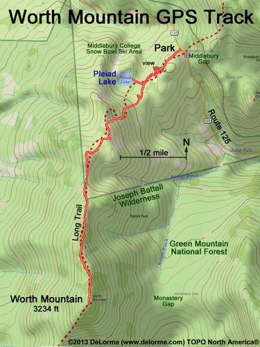 GPS track at Worth Mountain in the Green Mountains of northern Vermont