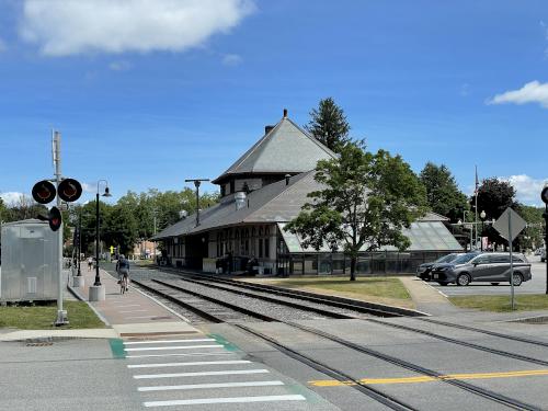 Laconia railroad station in June at WOW Rail Trail in central New Hampshire
