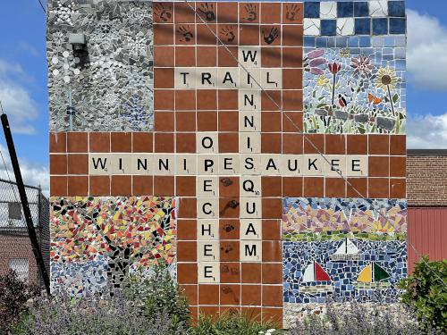 WOW Trail Scrabble-style mural in June beside the WOW Rail Trail in central New Hampshire