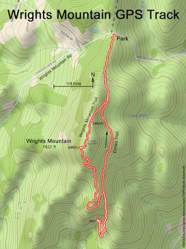 GPS track in June at Wrights Mountain near Bradford in northeast Vermont