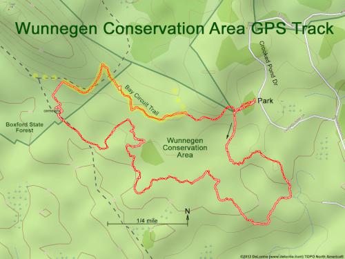 GPS track in March at Wunnegen Conservation Area in northeast MA