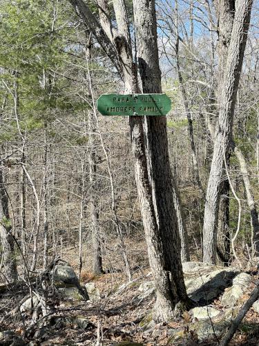 sign in March at Wunnegen Conservation Area in northeast MA