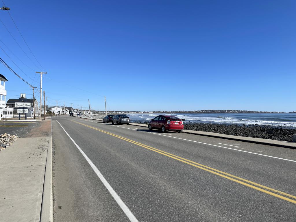 parking in March at York Beach in southern coastal Maine
