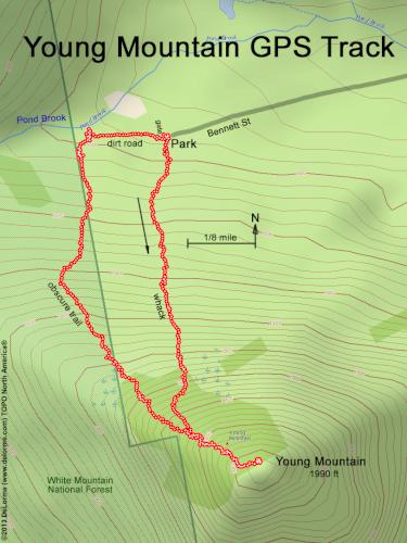 GPS track in June at Young Mountain in New Hampshire
