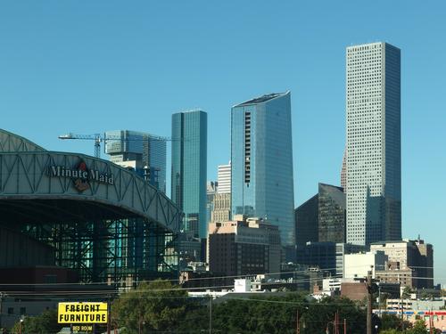 view of the city of Houston, Texas, on the drive in