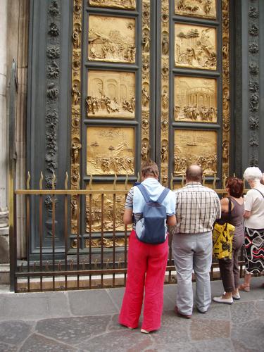 bronze relief sculptures on the Baptistry doors at Florence, Italy