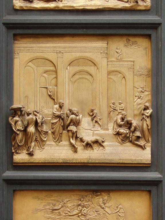 bronze relief sculpture on the Baptistry door at Florence, Italy