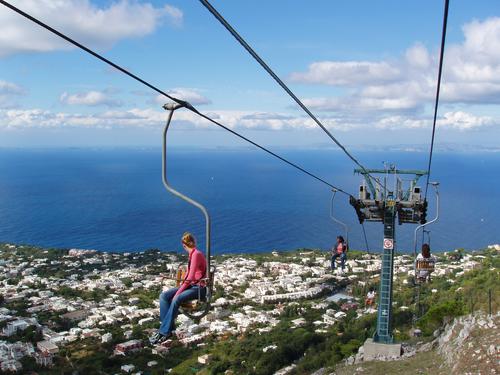 scenic chairlift from seaside Capri up to Anacapri in Italy