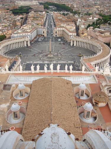 view of St. Peter's Square from Michelangelo's Dome at Vatican City, Italy