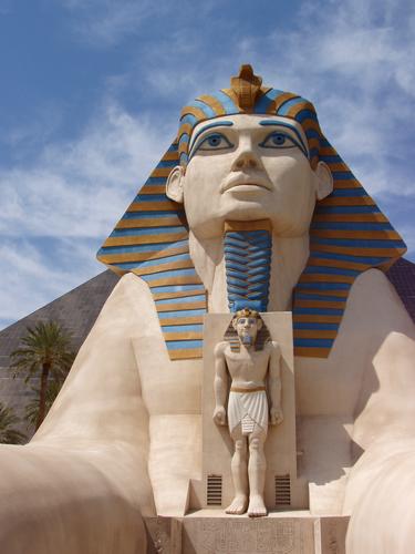 entrance statuary to the Egyptian-themed Luxor casino at Las Vegas, Nevada