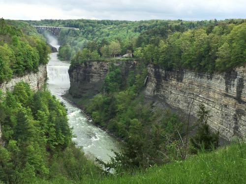 Upper and Middle falls in the Genesee Gorge at Letchworth State Park in New York