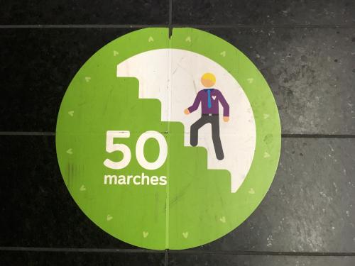 number-of-steps sign at the subway exit at Montreal, Canada