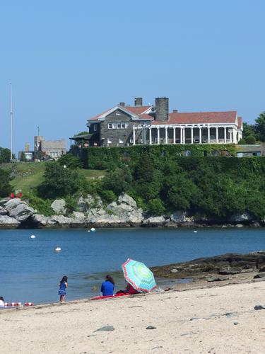 view from Fort Adams of a waterside mansion at Newport in Rhode Island
