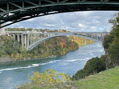 river gorge and automobile bridges in October at Niagara Falls in New York