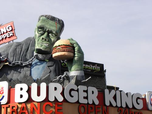 weird sign above a Frankenstein fun house and Burger King restaurant on the Canadian side of Niagara Falls