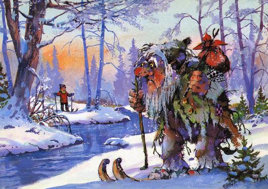 Meeting with Trolls in the Winter Forest postcard from Norway in September 1994