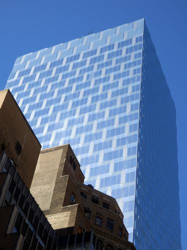 impressive looking blue skyscraper in New York City