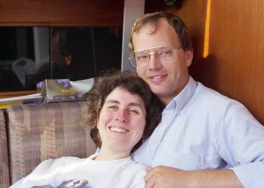 Carolyn and David onboard Tymes Four at Puget Sound in Oregon in August 1995