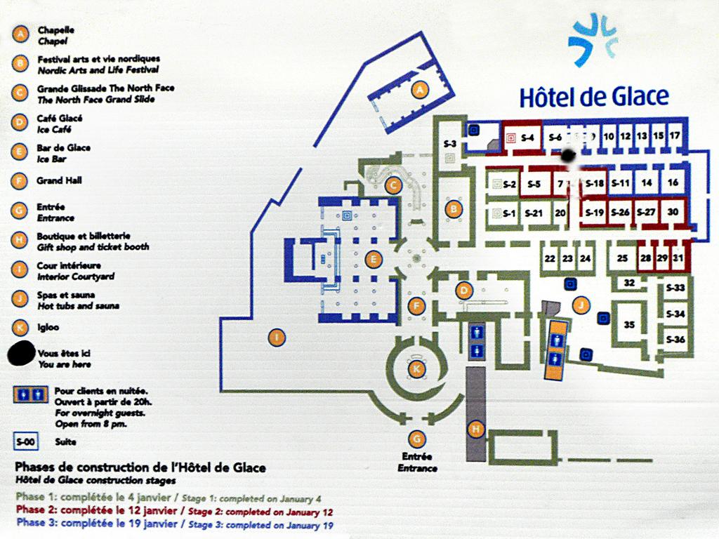 map of the interior design of the Ice Hotel in Quebec City, Canada