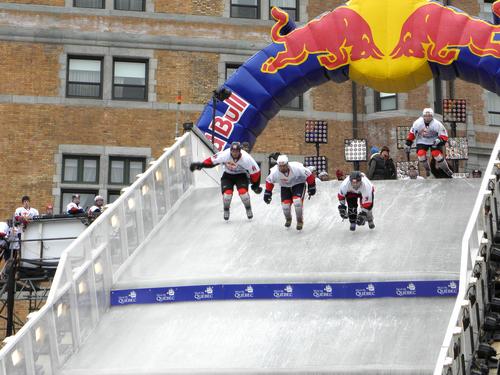 hockey players starting out on the Red Bull Crashed Ice Race in Quebec City, Canada