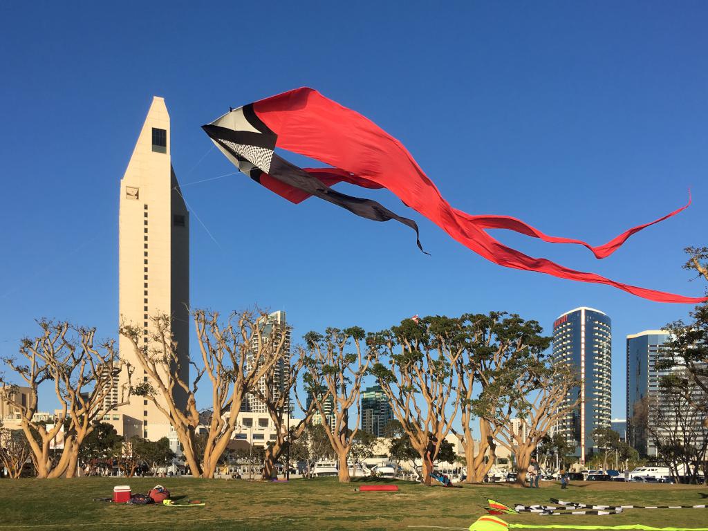 flying kite at Seaport Village in San Diego, California