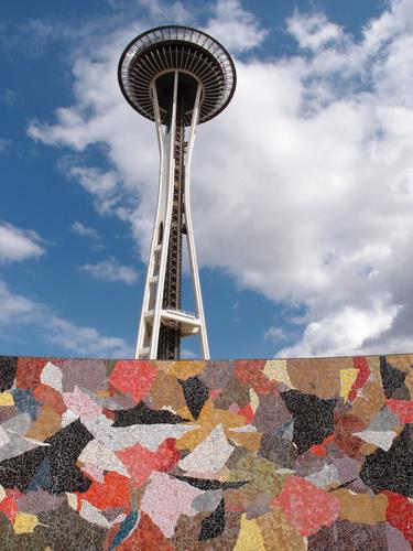 the Seattle Mural and Space Needle at Seattle in Washington