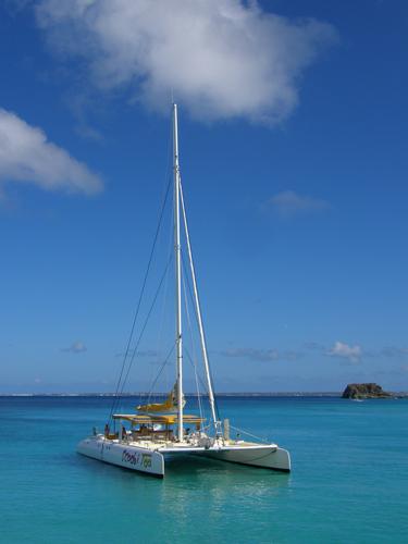 catamaran off shore from Grand Case at St. Martin in the Bahamas