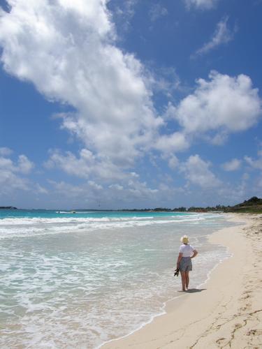 visitor on Orient Beach at St. Martin in the Bahamas
