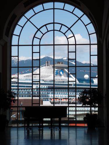 window view of Vancouver's Waterfront at British Columbia in Canada