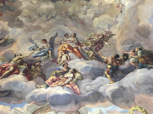 close-up section of the dome art painting at St Charles' Church in Vienna, Austria