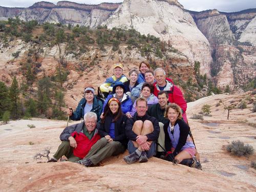 hiker group in a canyon at Zion National Park in Utah