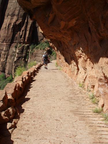 hiker on the trail to Angels Landing at Zion National Park in Utah