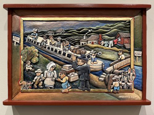 <i>Hailing a Packet Boat, Early Days on the Erie Canal, 2025</i> by Mary Michael Shelley.