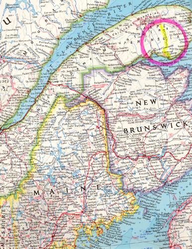 map locating the Bonaventure River in Quebec, Canada